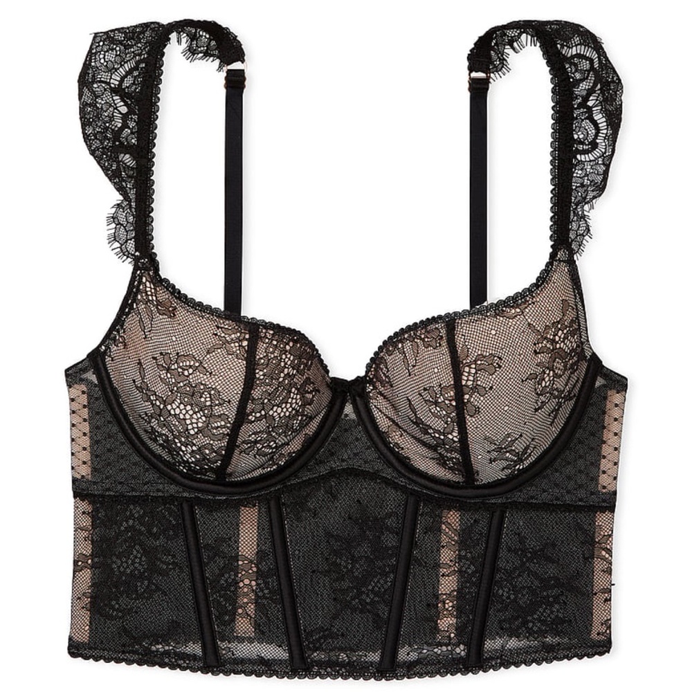 Victorias Secret Dream Angels Lace Cap-Sleeve Corset Top Black Purest Pink Small - Picture 6 of 10